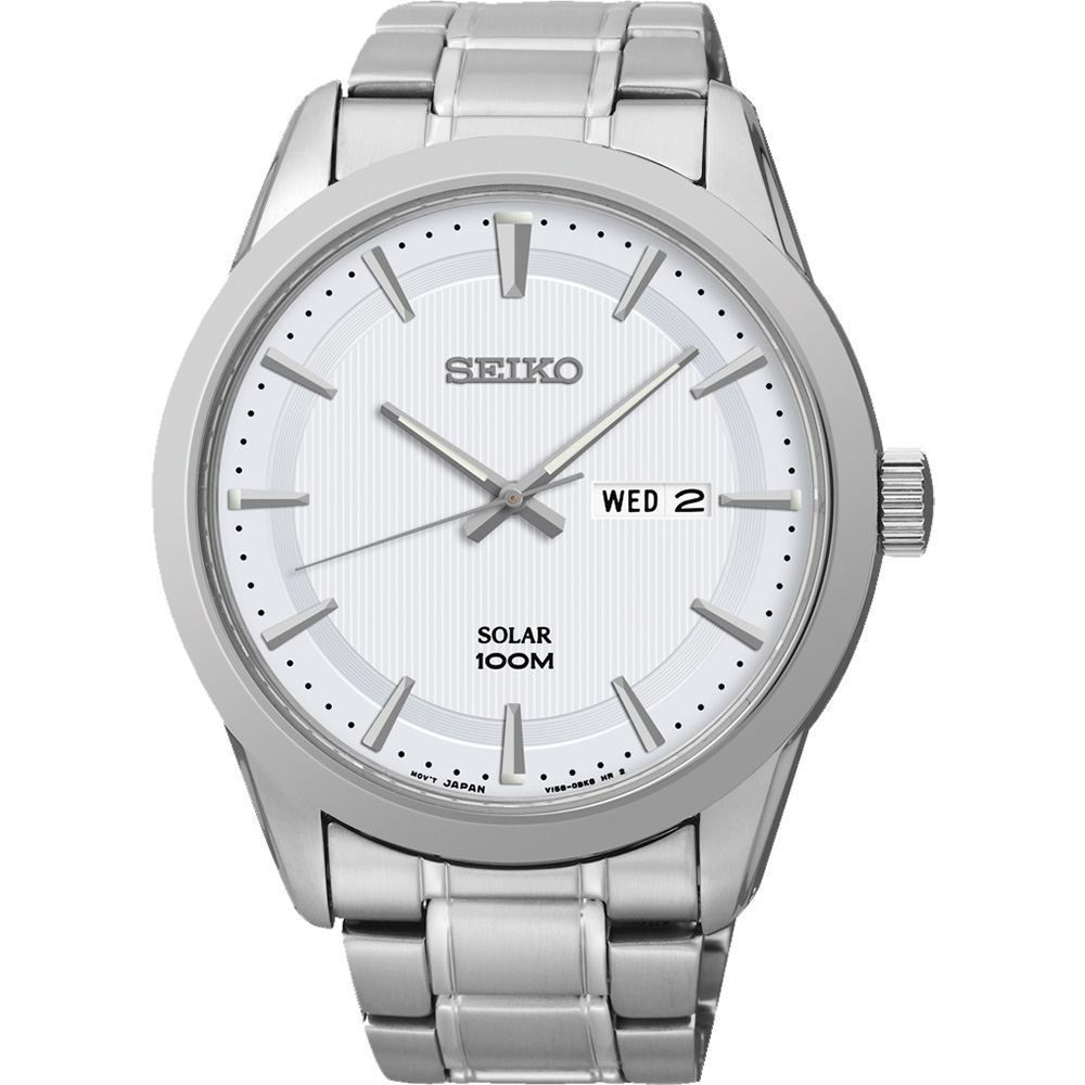SEIKO 紳士風格太陽能時尚腕錶(SNE359P1)-銀/44mm