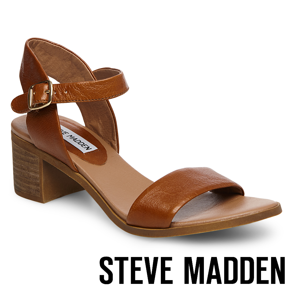 STEVE MADDEN-APRIL-真皮質感素面粗跟鞋-咖啡