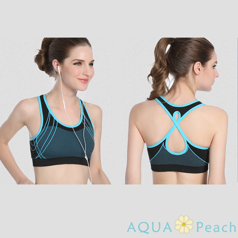 運動內衣 X型美背線條設計無鋼圈運動背心 (藍色)-AQUA Peach