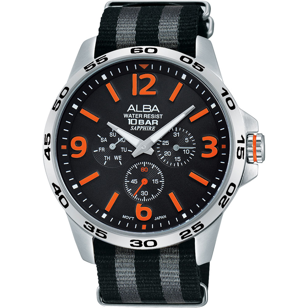 ALBA ACTIVE 活力運動日曆錶(AP6341X1)-黑x橘時標/44mm