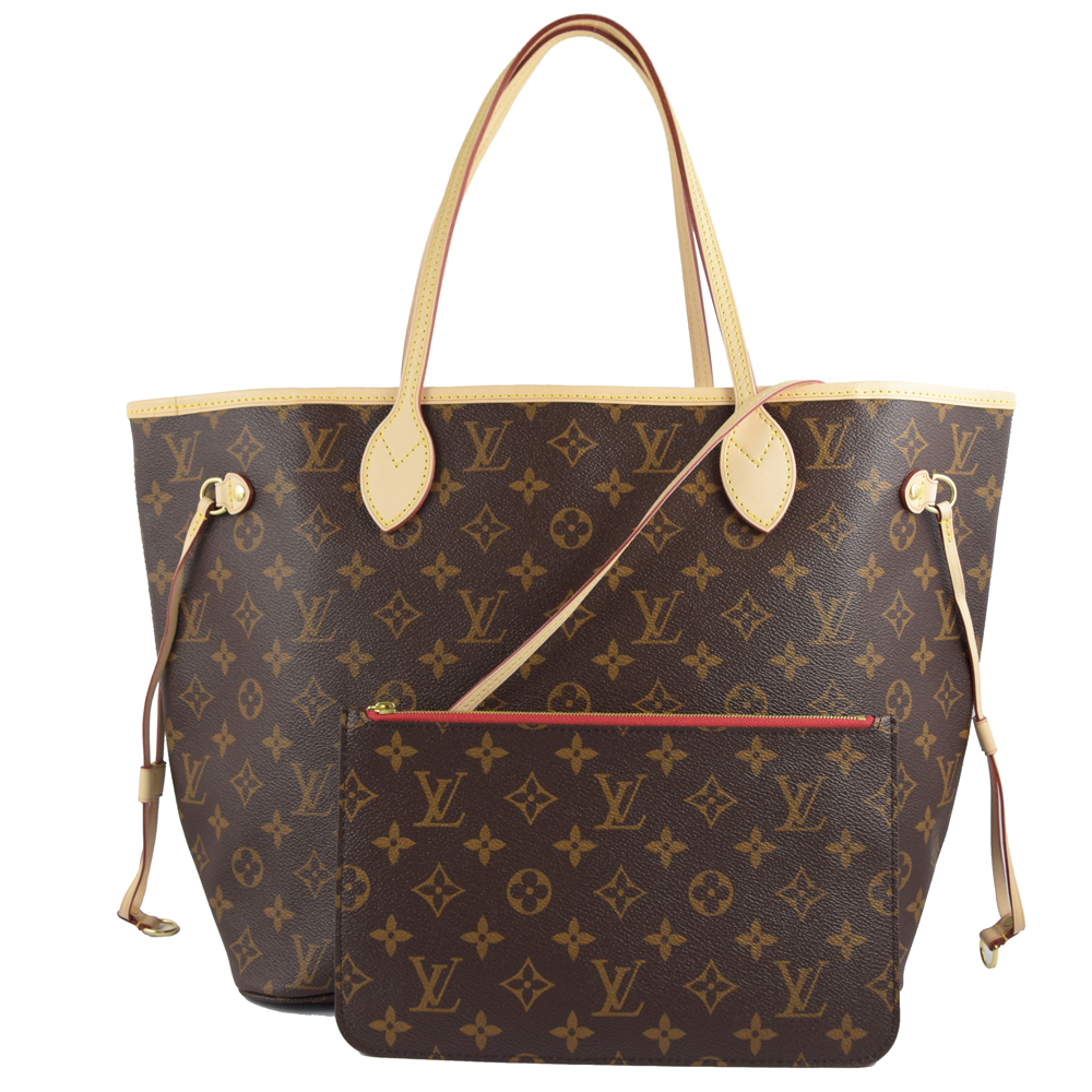 LV M41177 NEVERFULL MM 經典花紋子母束口購物包.櫻桃紅