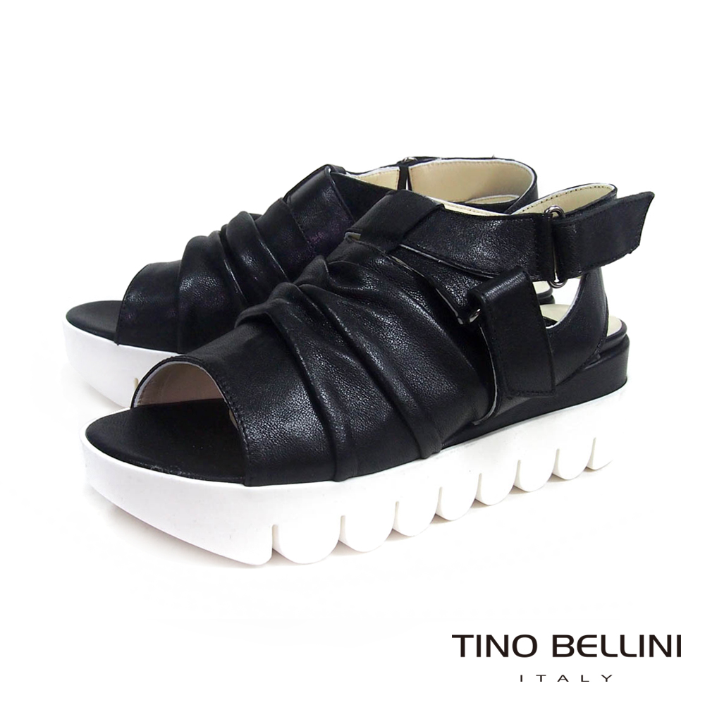 Tino Bellini 義大利摩登潮味真皮厚底休閒涼鞋_黑