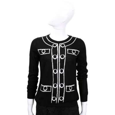 BOUTIQUE MOSCHINO 黑色釦飾織紋羊毛長袖上衣