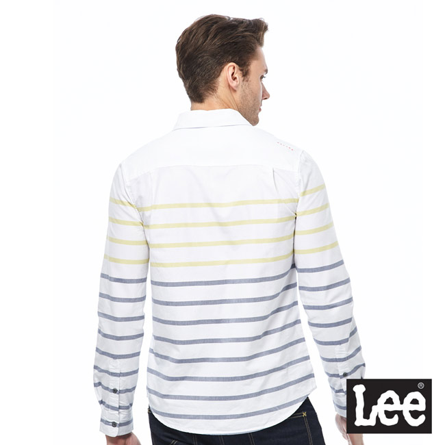Lee 休閒條紋長袖襯衫-男款-白色