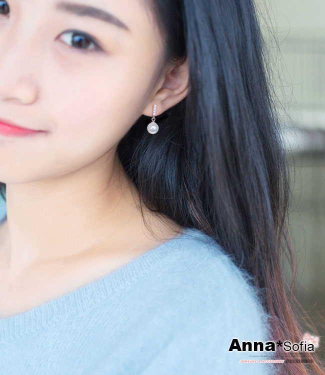 AnnaSofia 長鑽晶垂貝珠 925銀針耳針耳環(銀系)