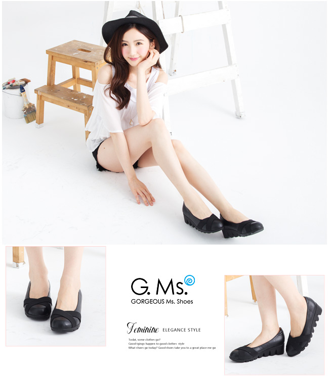 G.Ms. MIT系列-牛皮交叉鬆緊帶厚底包鞋-雅緻黑