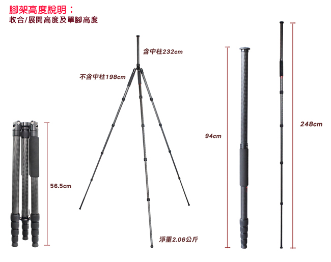 RECSUR 銳攝 RS-3325C 五節反折式碳纖維腳架-台腳12號