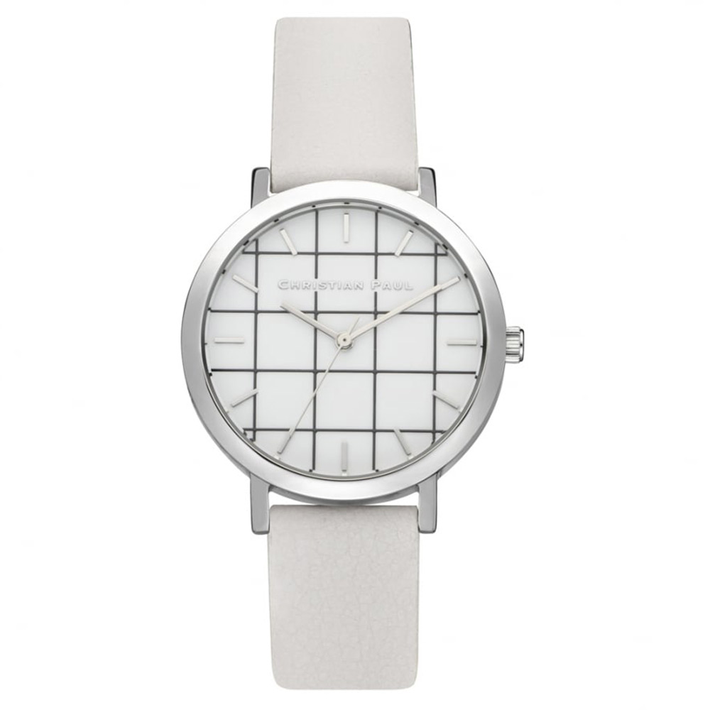 Christian Paul 經典格紋系列 銀框/白色皮革手錶35mm