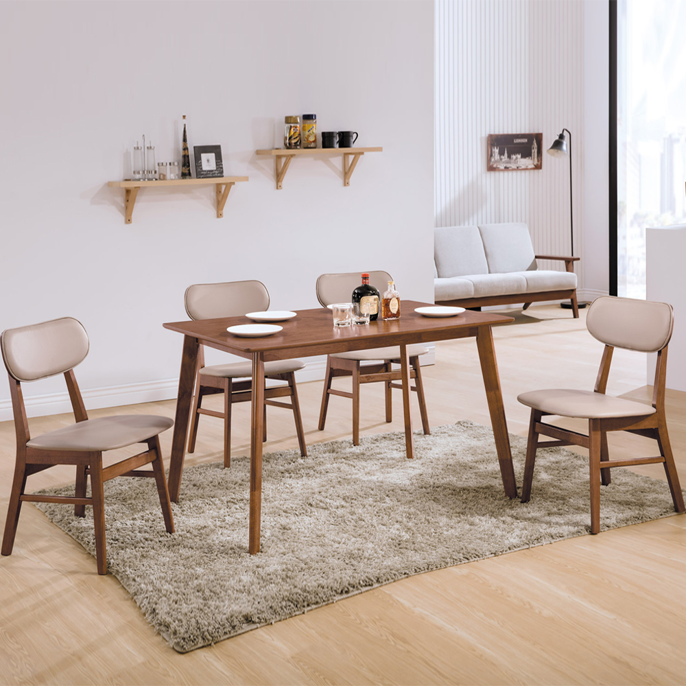 Boden-米格4尺北歐風餐桌椅組(一桌四椅)-120x75x75cm
