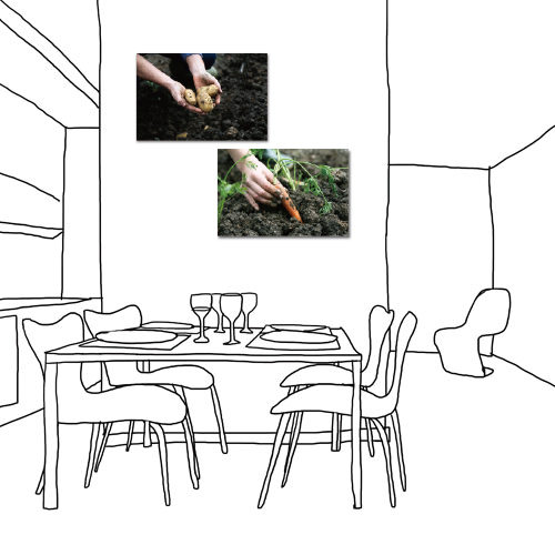 美學365-兩聯橫幅有機蔬菜飯店餐廳靜音掛鐘無框畫掛畫-蔬果-60x40cm