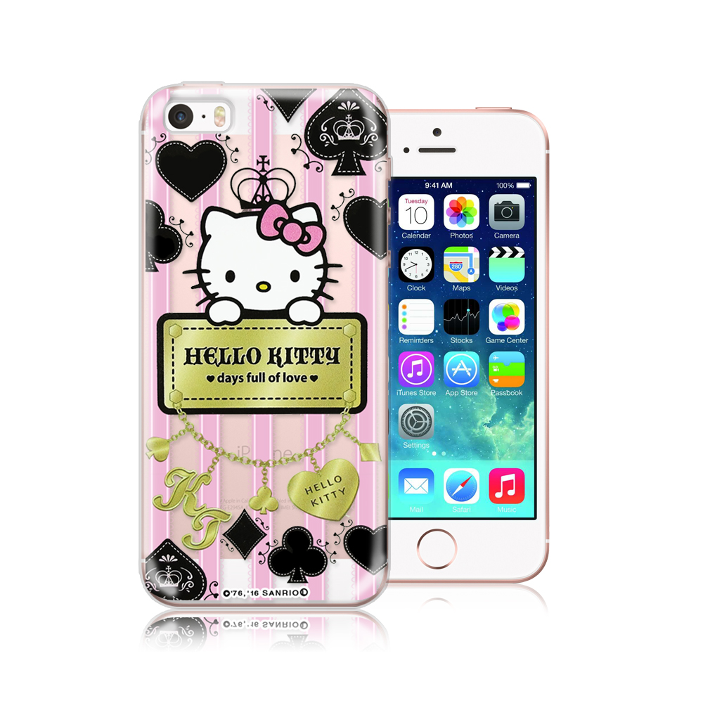 三麗鷗正版 凱蒂貓 iPhone SE / 5S / 5 透明軟式保護殼(撲克牌)