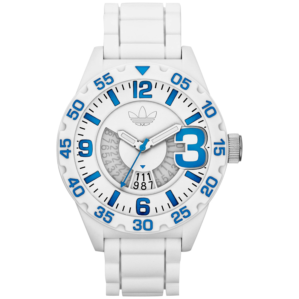 adidas 勁酷個性大數字運動腕錶-白x藍/48mm
