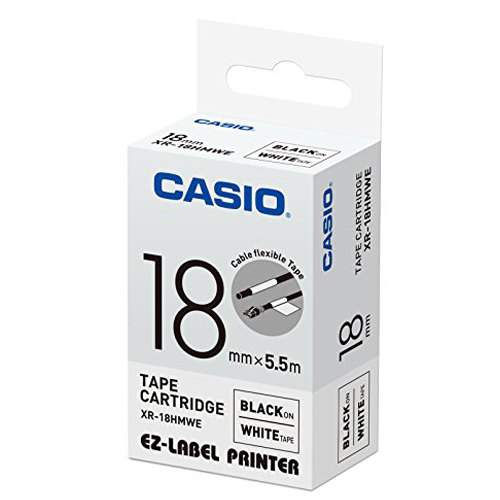 CASIO標籤機專用特殊色帶-18mm(線材專用)白底黑字-XR-18HMWE1