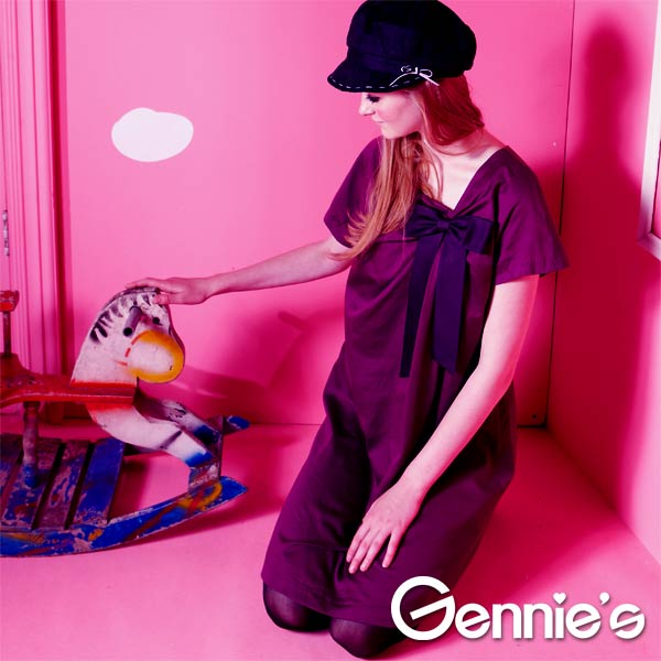 Gennie’s奇妮- 禮服風格褶飾蝴蝶結孕婦洋裝(G1Y06)
