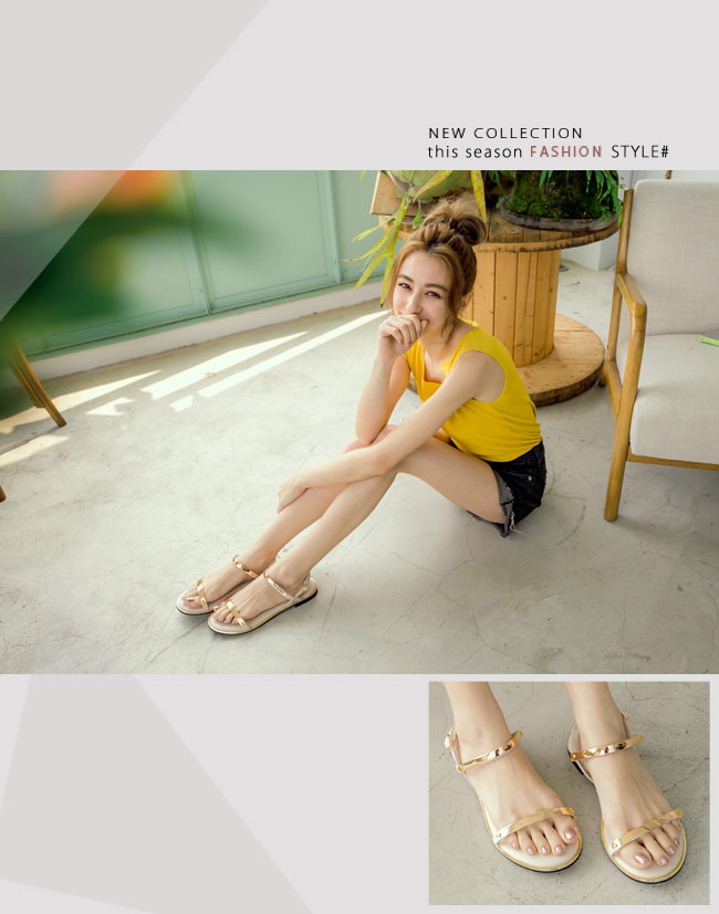 Ann’S韓妞日常-極簡軟金屬寬版平底涼鞋-玫瑰金