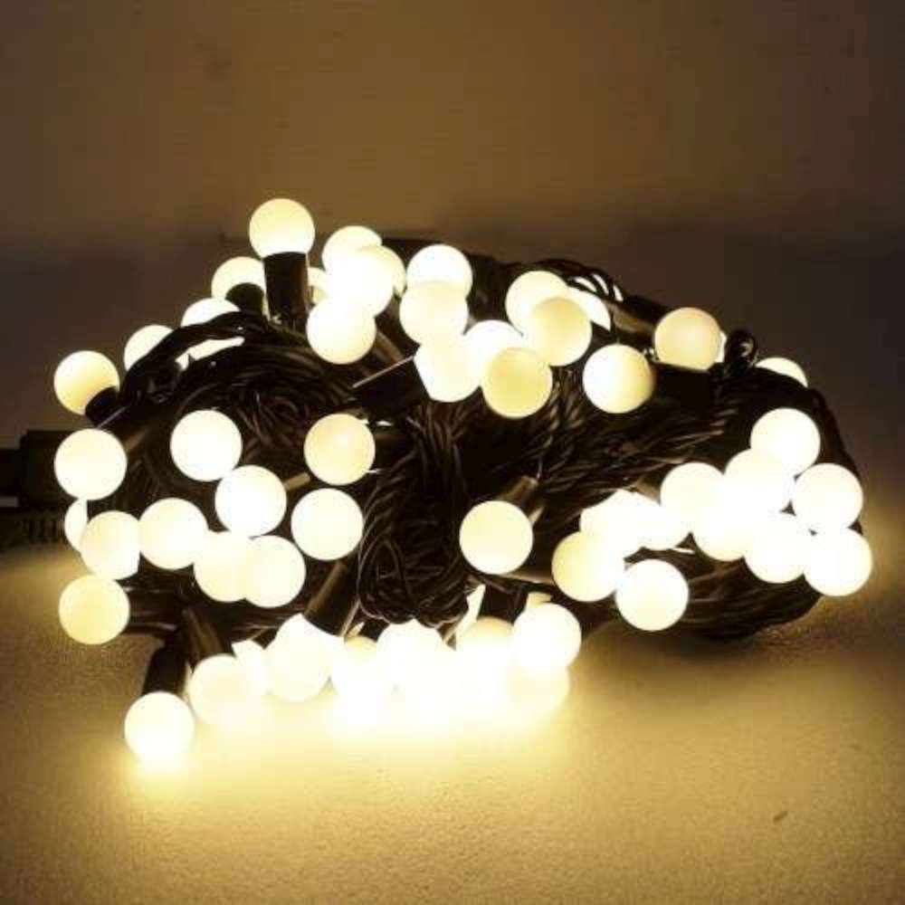 聖誕燈100燈LED圓球珍珠燈串(插電式/暖白光黑線/附控制器跳機)(高亮度又省電)