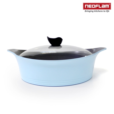 韓國NEOFLAM Aeni系列 32cm陶瓷不沾淺湯鍋+玻璃鍋蓋