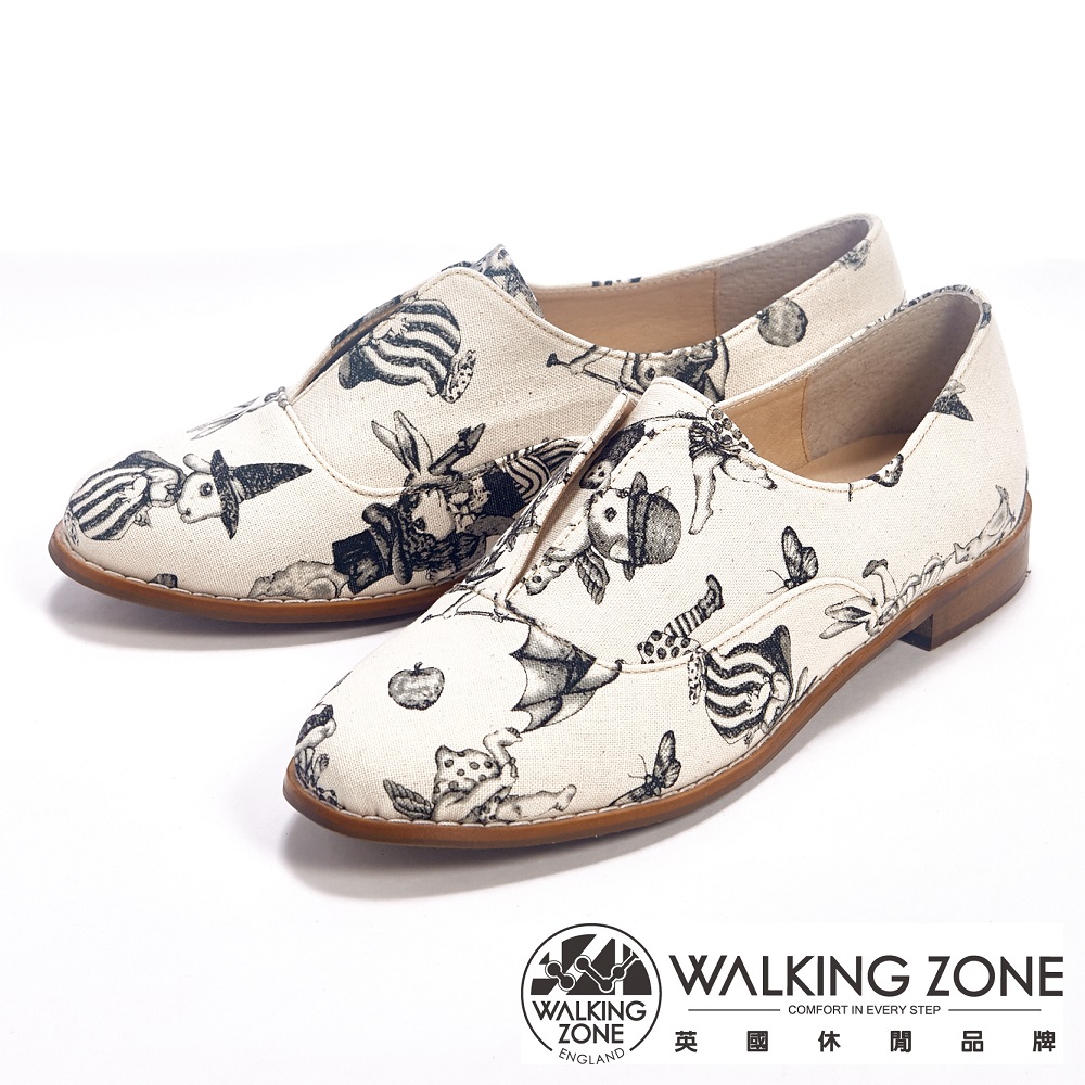 WALKING ZONE 俏皮裸踝低跟牛津女鞋-米