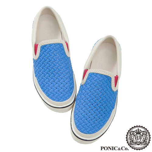 (男/女)Ponic&Co美國加州環保防水編織懶人鞋-藍色