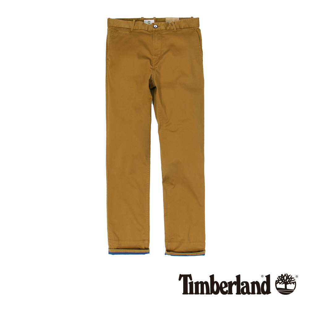 Timberland 男款棕色素面反摺窄版休閒長褲