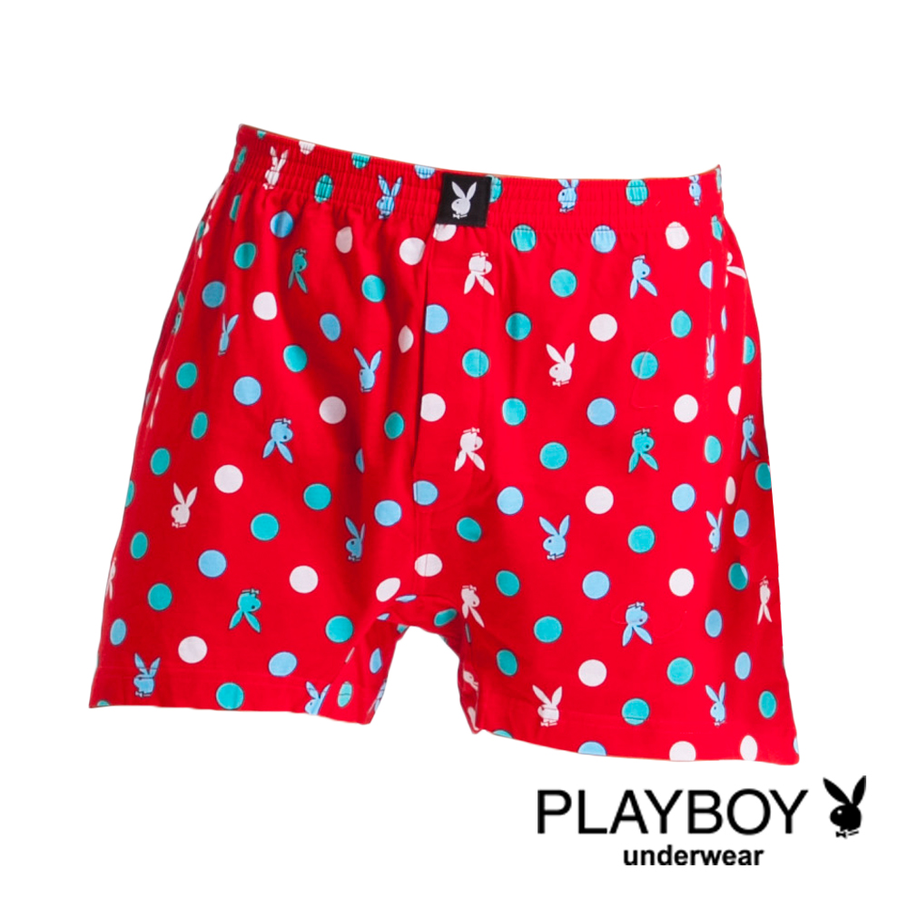 PLAYBOY LOGO印花純棉四角褲-單件(紅底藍彩圈)