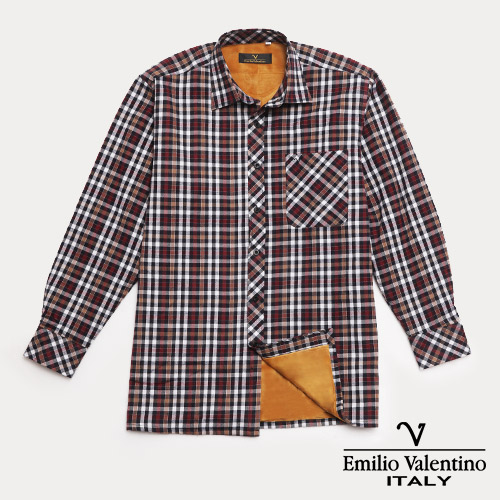 Emilio Valentino 范倫提諾暖感格紋襯衫-咖啡紅