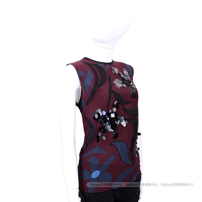 Max Mara-SPORTMAX深紅色亮片花朵設計無袖上衣