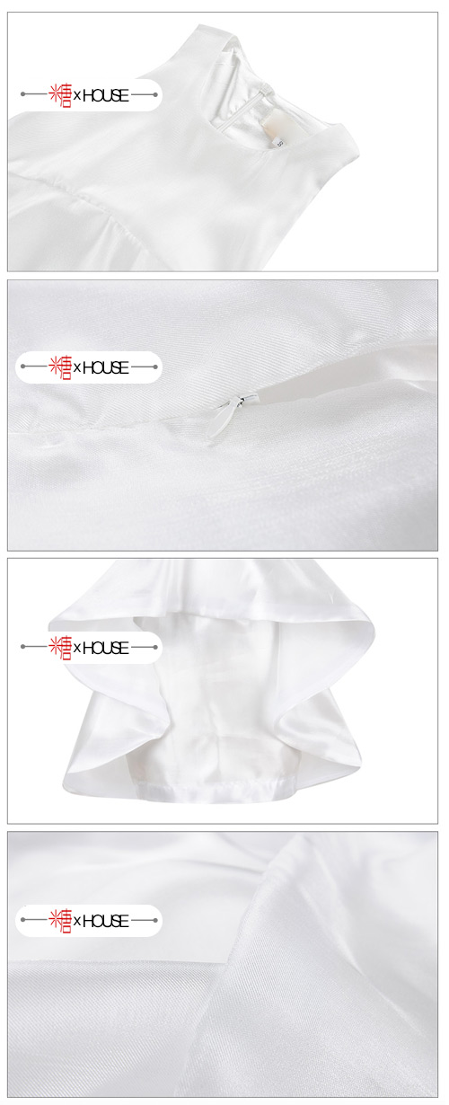 不規則立體荷葉亮緞連身裙 (白色)-糖 x House