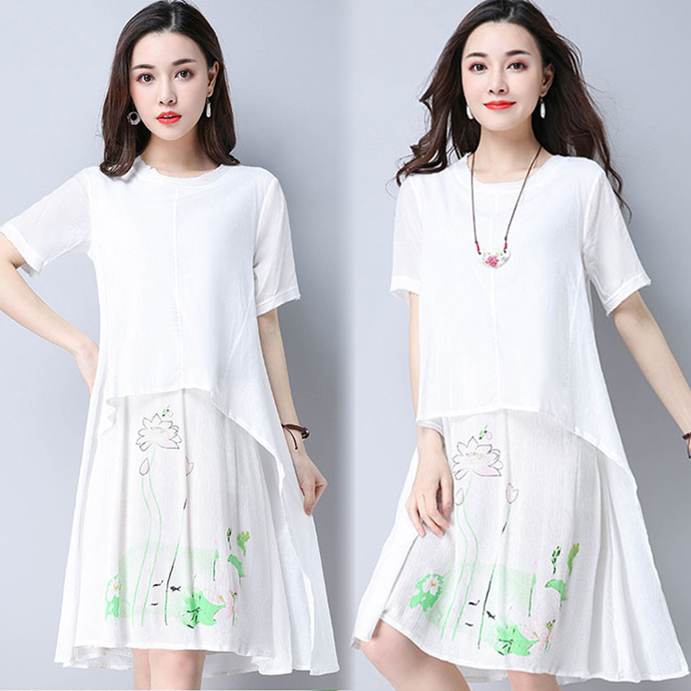 中國風復古棉麻連衣裙-共2色(M-2XL可選)   NUMI 森 product image 1