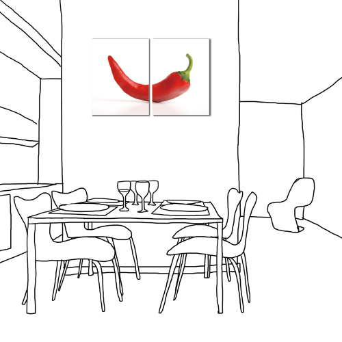 美學365-兩聯直幅有機蔬菜餐廳飯店日本機芯時鐘無框畫掛畫-辣椒-30x40cm