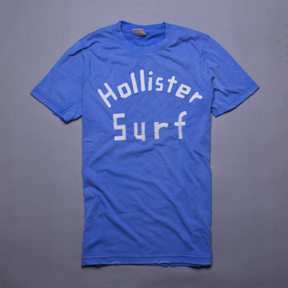 HOLLISTER Co. HCO. 仿舊破損英文貼布短T-藍