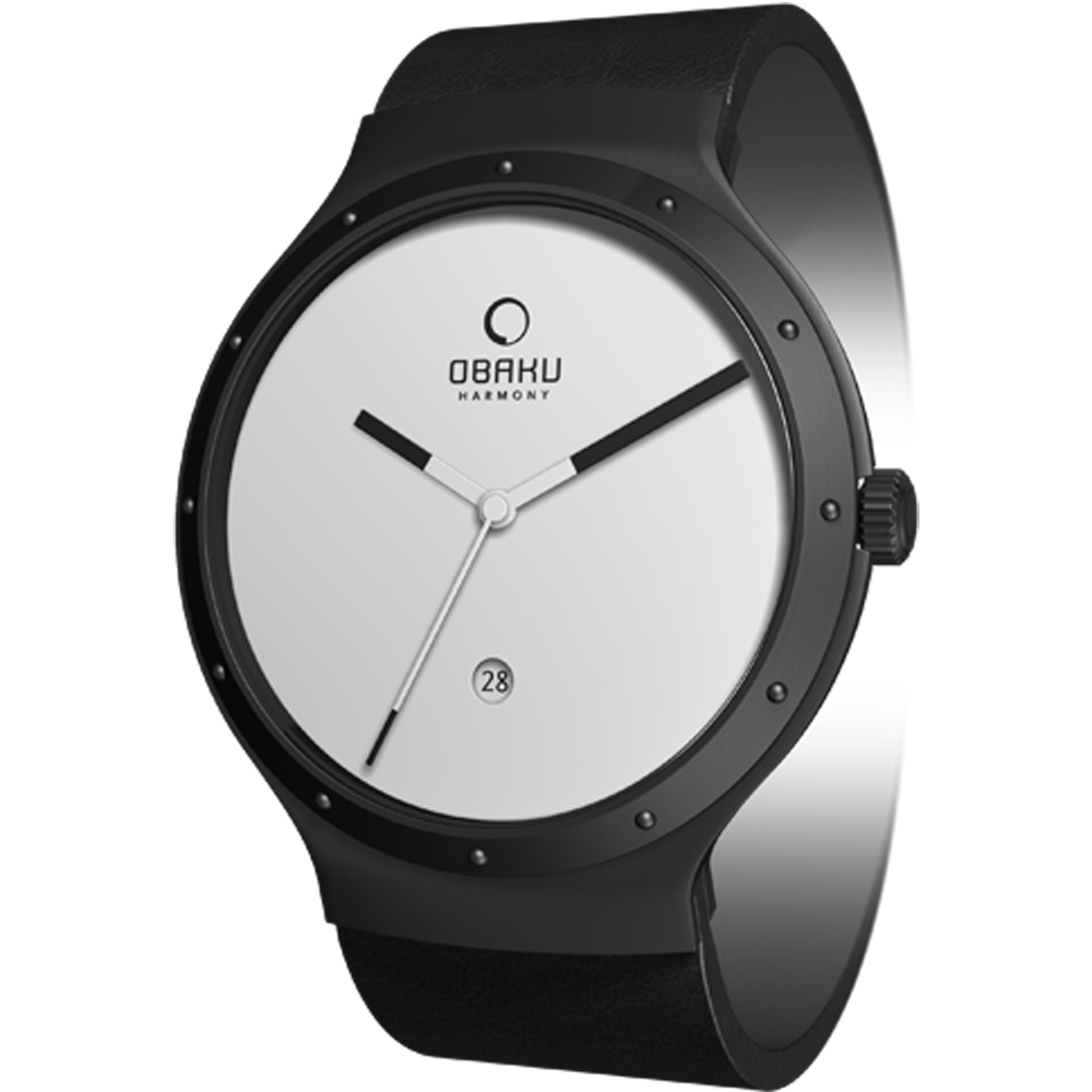 OBAKU 原創極簡時尚皮帶腕錶-IP黑-42mm