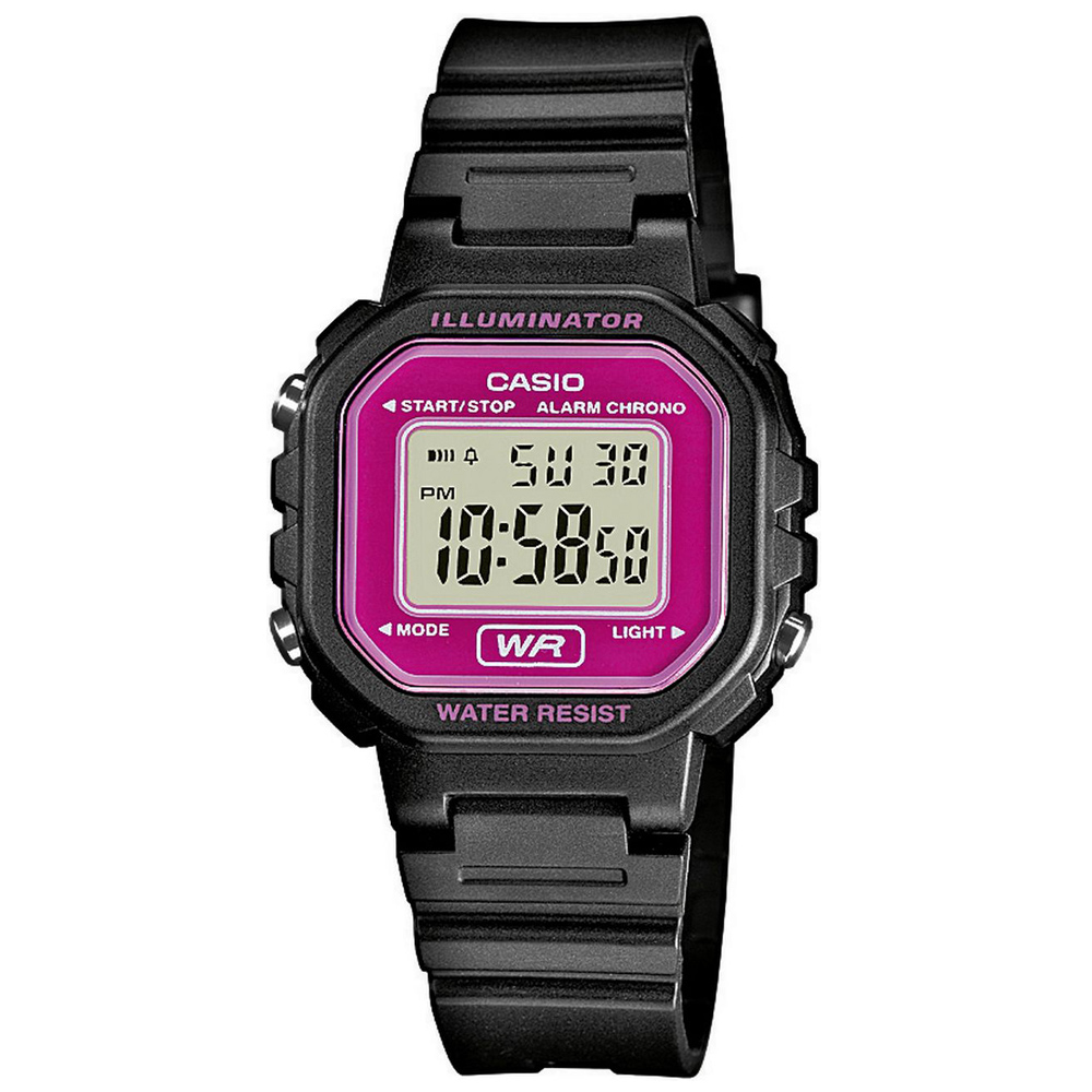 CASIO 黑色炫風方形電子錶(LA-20WH-4A)-桃紅面/30.4mm