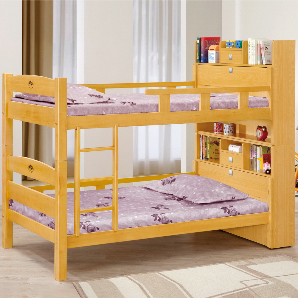時尚屋 洛克3.5尺檜木色功能雙層床195-2(不含床墊-只含床架-床頭)
