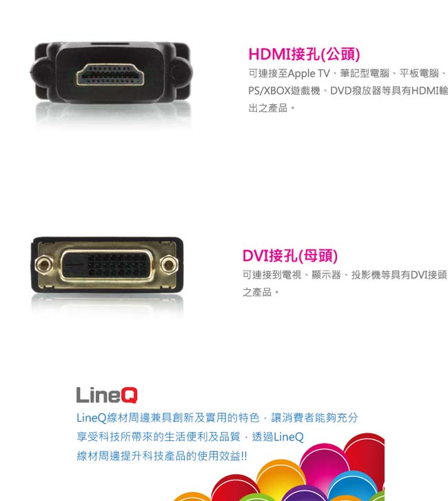 LineQ HDMI(公) to DVI(母)轉接器