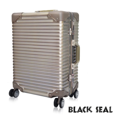 BLACK SEAL 29吋專利霧面橫條紋系列防刮耐撞鋁框行李箱-沙灘金