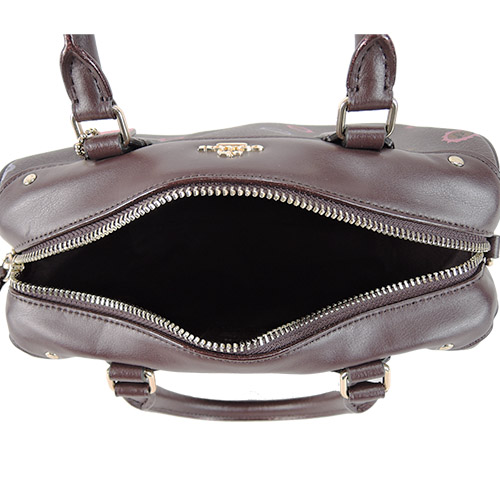 COACH 馬車花朵花葉印手提/斜背波士頓包(小/紫紅)