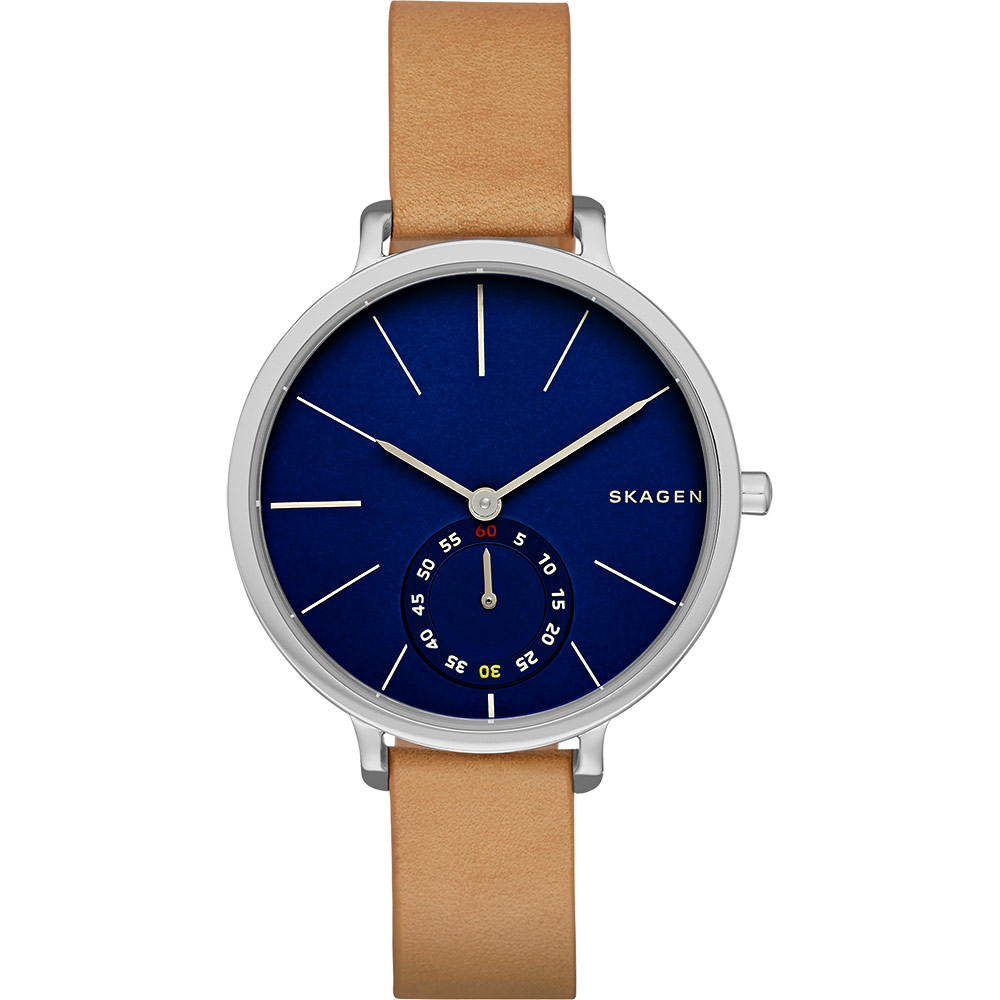 SKAGEN Hagen 小秒針腕錶-藍x焦糖色/34mm