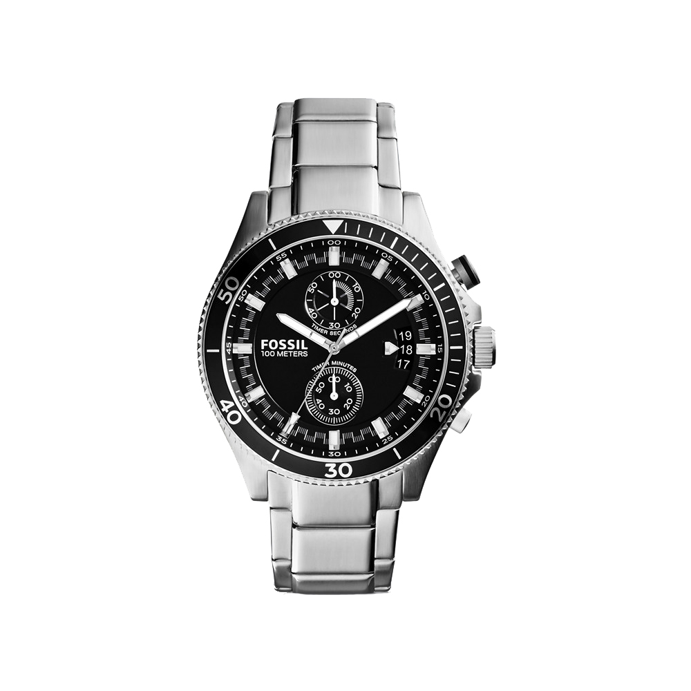 FOSSIL Wakefield 競速高手計時腕錶-黑x銀/45mm