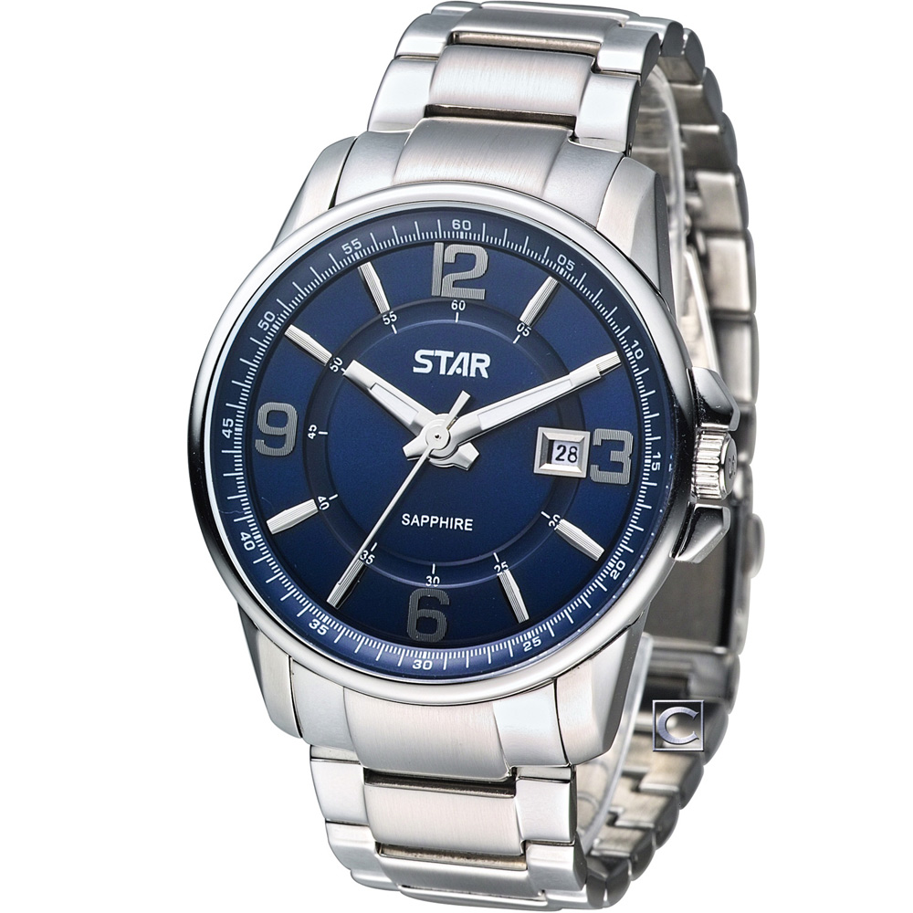 STAR 時代 品味大器紳士腕錶-銀x藍/43mm
