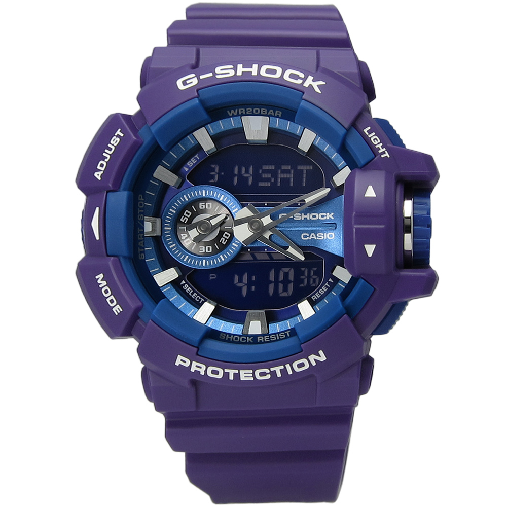 G-SHOCK 街頭霸王指針數位雙顯橡膠腕錶(GA-400A-6A)-紫色/51.9mm | G