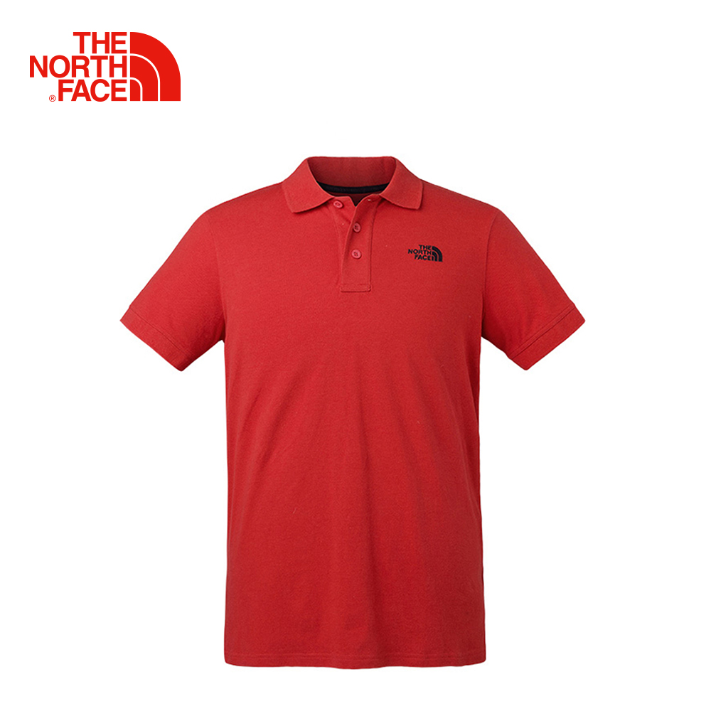 The North Face北面男款紅色戶外休閒短袖POLO衫
