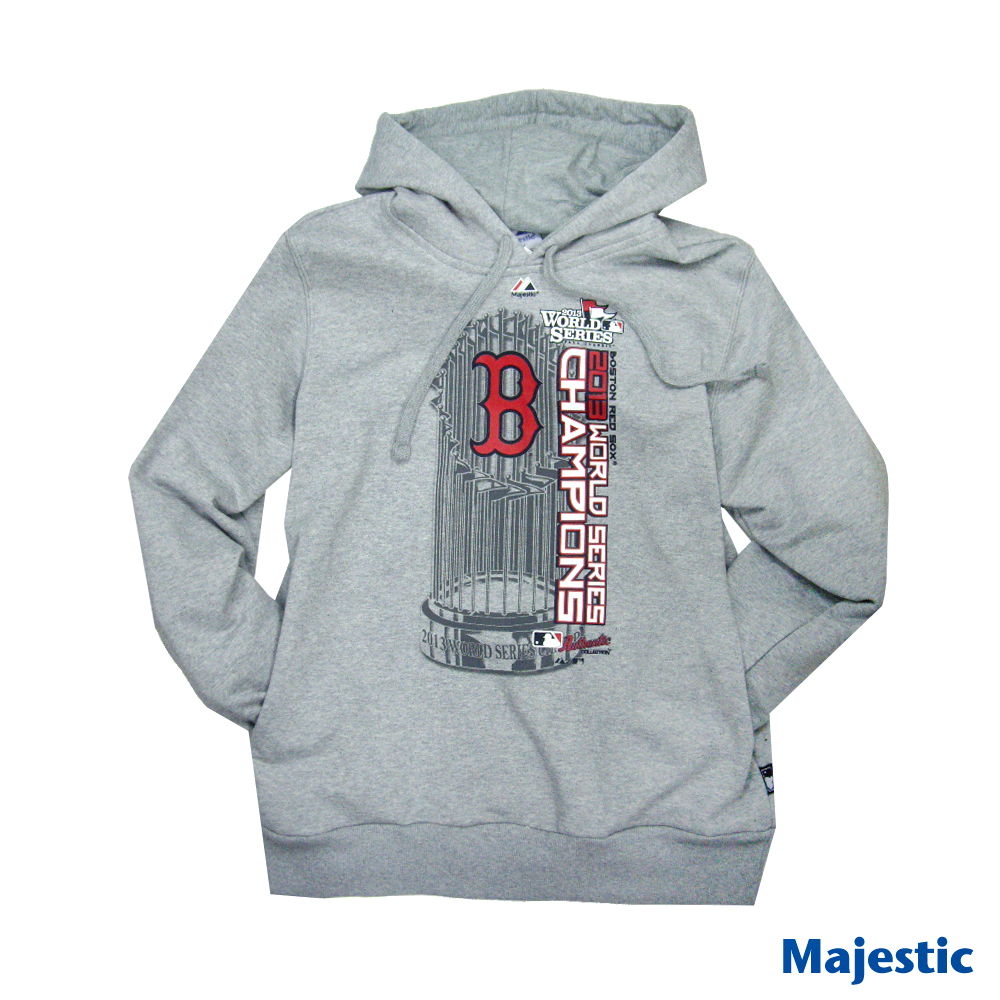 Majestic-波士頓紅襪隊世界大賽冠軍連帽厚T-麻灰