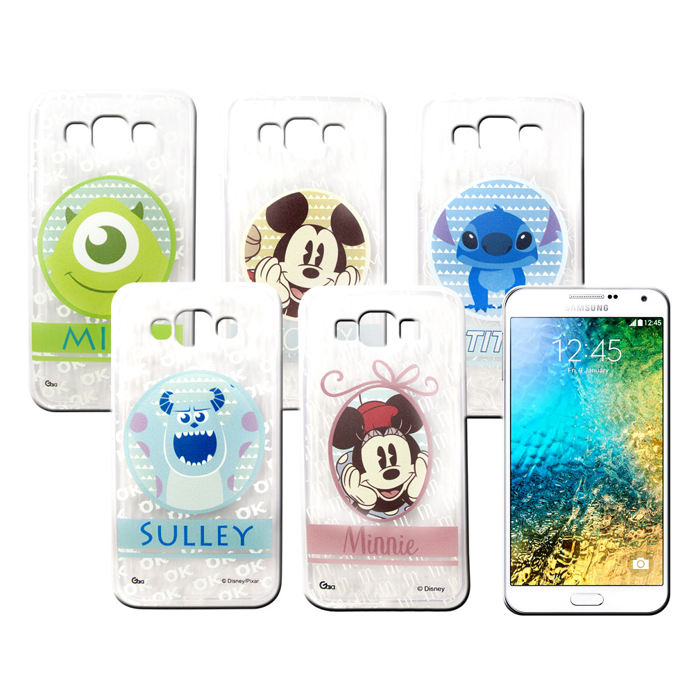 迪士尼 Samsung Galaxy E5 徽章系列透明彩繪軟式手機殼
