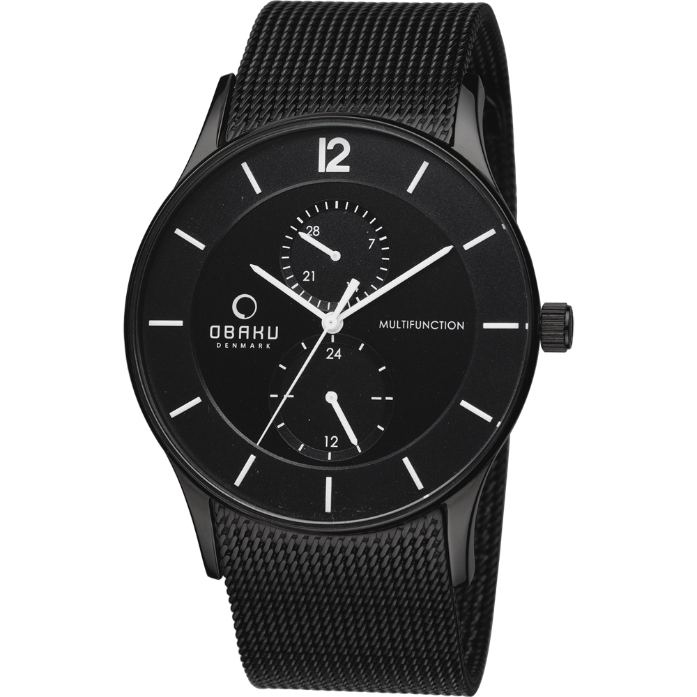 OBAKU 攻佔視覺雙眼計時米蘭腕錶-黑/43mm