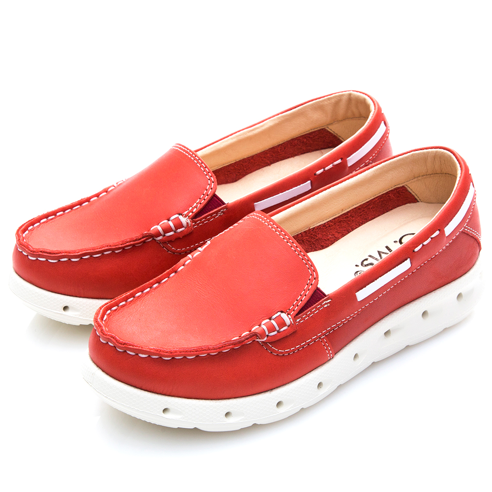 G.Ms. MIT輕量超軟Q-牛皮素面莫卡辛休閒鞋-紅色