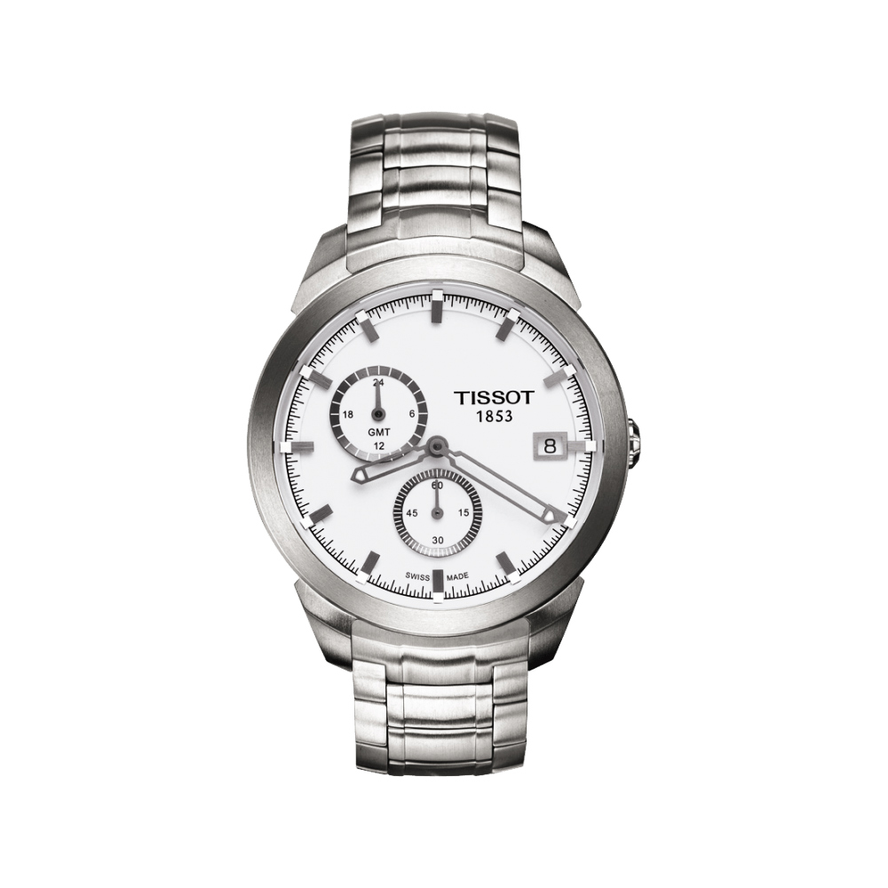 TISSOT 天梭 官方授權 Titanium GMT 時尚鈦金屬二地時區腕錶-白/43mm T0694394403100