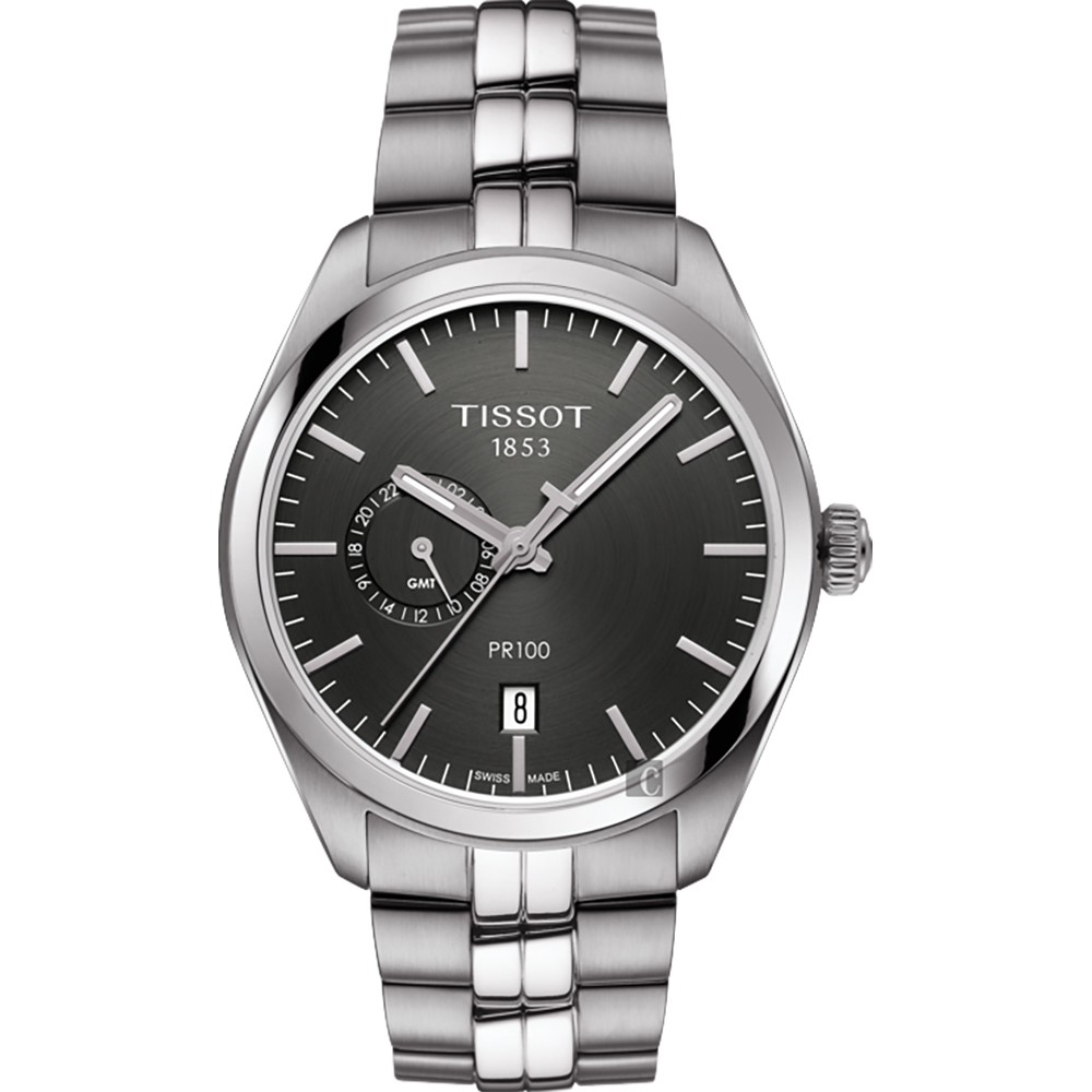 TISSOT 天梭 官方授權 PR100 GMT 二地時區手錶-灰/39mm