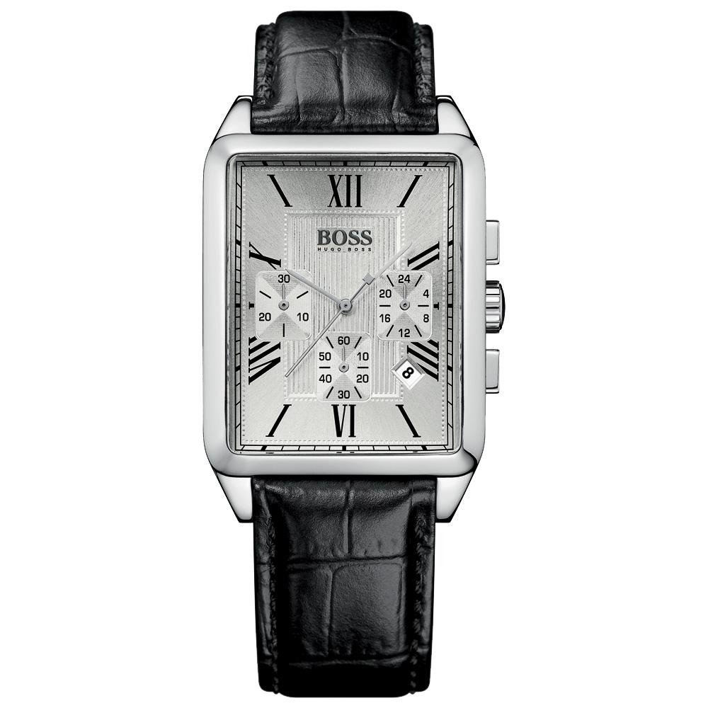 Hugo Boss 德意主張三眼計時腕錶-銀/34x42mm