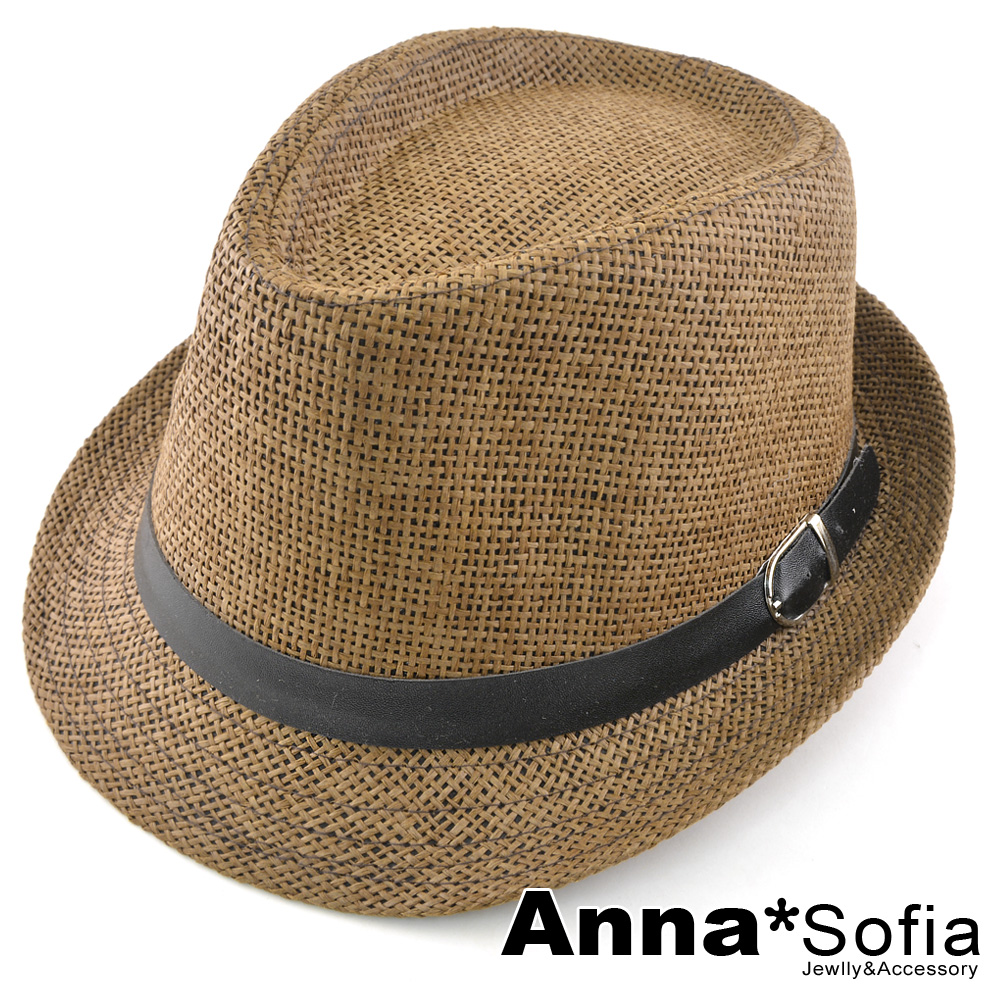 AnnaSofia 率性革帶 遮陽紳士帽爵士帽草帽(咖駝系)